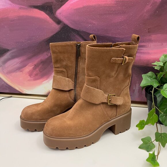 Michael Kors Womens Perry Brown Suede‎ Leather Platform Moto Boots size 8 - Picture 3 of 10